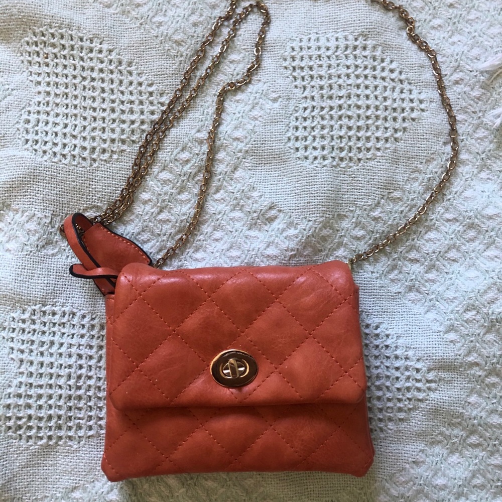 Orange mini purse with gold chain